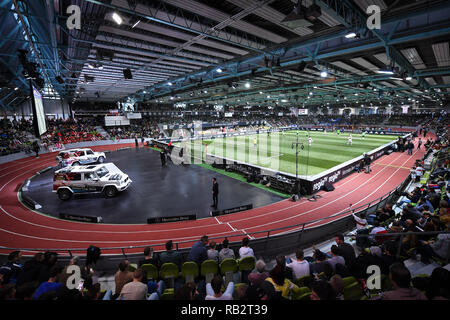 Sindelfingen, Deutschland. 06 Jan, 2019. Übersicht Glaspalast Sindelfingen. GES/fussball/indoor Turnier: Mercedes-Benz JuniorCup 2019, 06.01.2019 Fußball, Fußball: Unter 19 Hallenturnier, Sindelfingen, Januar 6, 2019 | Verwendung der weltweiten Kredit: dpa/Alamy leben Nachrichten Stockfoto