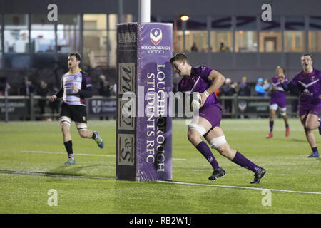 Loughborough, UK. 5. Jan 2019. Thomas Smith Kerben für Loughborough Schüler in der 75. Minute der National League Division I Übereinstimmung zwischen Loughborough Studenten und Caldy rfc © Phil Hutchinson/Alamy leben Nachrichten Stockfoto