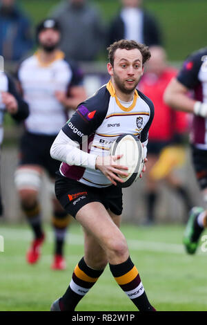 Loughborough, UK. 5. Jan 2019. Lewis Barker auf die Gebühr für die caldy während der National League Division I zwischen Loughborough Studenten und Caldy rfc © Phil Hutchinson/Alamy Leben Nachrichten überein Stockfoto