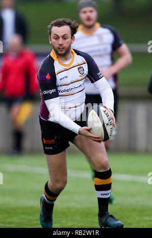 Loughborough, UK. 5. Jan 2019. Lewis Barker auf die Gebühr für die caldy während der National League Division I zwischen Loughborough Studenten und Caldy rfc © Phil Hutchinson/Alamy Leben Nachrichten überein Stockfoto