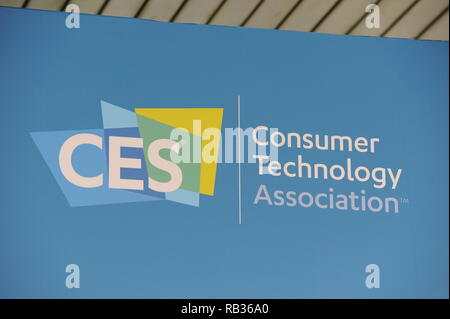 Las Vegas, USA. 06 Jan, 2019. Die CES Technology Show Logo kann auf der Messe gesehen werden. Credit: Andrej Sokolow/dpa/Alamy leben Nachrichten Stockfoto