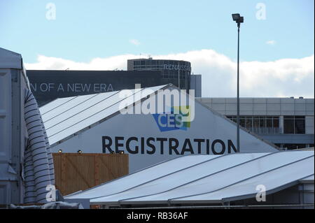 Las Vegas, USA. 06 Jan, 2019. Die Bauarbeiten für die Technologie Messe CES beginnt an der Messe. Credit: Andrej Sokolow/dpa/Alamy leben Nachrichten Stockfoto