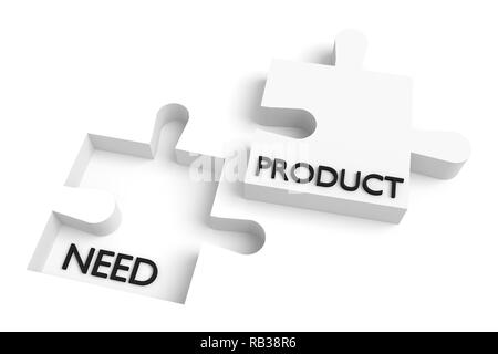 Fehlende Puzzleteil, Notwendigkeit und Produkt, Weiß, 3-D-Darstellung Stockfoto
