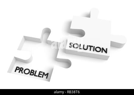 Fehlende Puzzleteil, Problem und Lösung, Weiß, 3-D-Darstellung Stockfoto