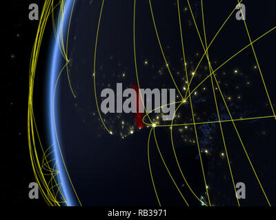 Togo von Speicherplatz auf dem Modell der Erde bei Nacht mit internationalem Netzwerk. Konzept der digitalen Kommunikation oder Reisen. 3D-Darstellung. Elemente dieser i Stockfoto