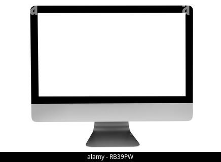 Pc Computer auf Büro Schreibtisch Arbeitsbereich Tabelle leer isolierten weißen Bildschirm, auf Weiß, Kopie, leeren Raum für Text isoliert Stockfoto