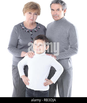 Familie Foto von Oma, Opa und Enkel. auf weißem Hintergrund Stockfoto