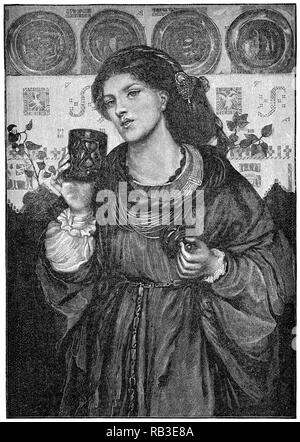 1884 Gravur der Malerei 1867 Die liebevolle Schale, die von Dante Gabriel Rossetti. Das Modell ist Alexa Wilding. Von James Davis Cooper eingraviert. Stockfoto