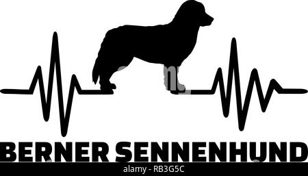 Heartbeat Puls mit Berner Sennenhund silhouette Deutsche Stock Vektor