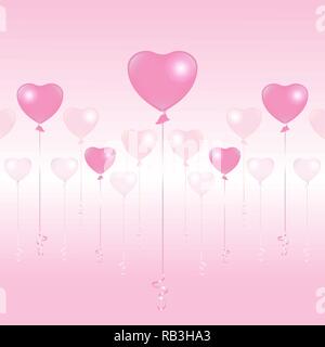 Valentines Day light pink und rosa Ballons auf weiß und rosa Hintergrund, nette romantische Kulisse für Web und Print Vector Illustration. Gruß Auto Stock Vektor
