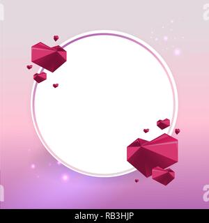 Kreative Valentines Tag Karte Vorlage, mit geometrischen polygonalen Herzen mit Dreiecken in weiss und rosa Farbe, mit Papier Handwerk, elegante futuristischen de Stock Vektor