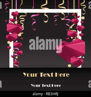 Verkauf flayer mit Konfetti und quadratischen weißen Rand auf schwarzem Hintergrund, mit goldenen und rosafarbenen Bändern Vorlage für Web und Print Dekoration, mit GEOME Stock Vektor