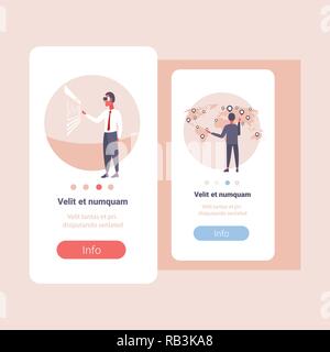 Stellen Unternehmer VR-Brillen Präsentation mit futuristischen digitale Schnittstelle finanzielle Analyse Grafik Auswahl Ziel Welt Karte Lage Konzepte Sammlung flach Stock Vektor