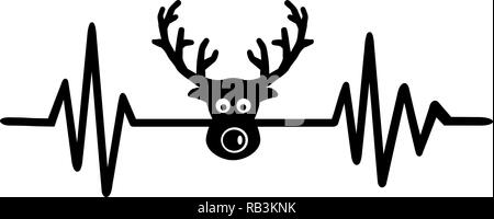 Heartbeat puls Linie Elch mit Elch Gesicht und Geweih Stock Vektor