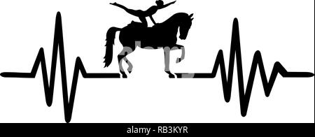 Heartbeat puls Einklang mit Pferd und Acrobat auf dem Pferderücken Stock Vektor