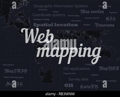 Geographische Informationssysteme, GIS, Kartographie und Mapping. Web Mapping. GIS-Tag Stock Vektor