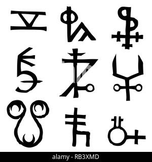 Reihe von Icons und Symbole Buchstaben inspiriert zum Thema Magie und Witch Craft okkulte Alchemie, Mystik, Esoterik Religion und Mason, isoliert. Tattoos Stock Vektor