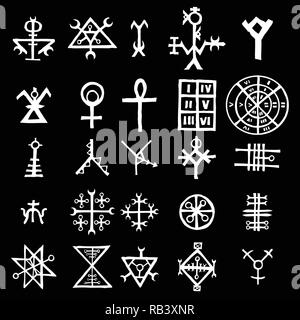 Wiccan Symbole imaginären Kreuz Symbole, von antichrist Pentagramm und Hexerei inspiriert. Vektor. Stock Vektor