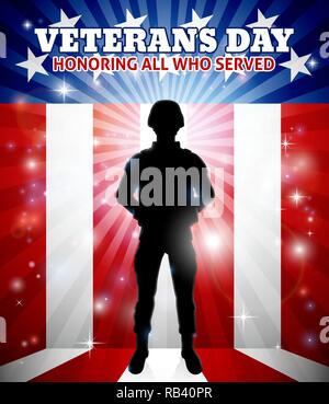 Soldat amerikanische Flagge Veterans Day Design Stock Vektor