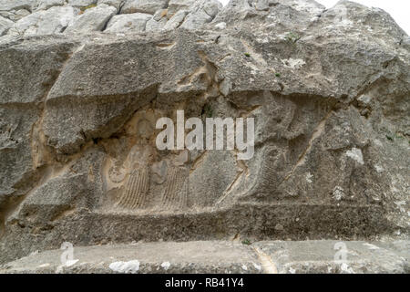 Hittie rock Relief in Hattusa. Hattusa, der 1986 von der UNESCO zum Weltkulturerbe aufgenommen wurde. Corum, Türkei. Stockfoto