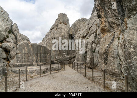 Hittie rock Relief in Hattusa. Hattusa, der 1986 von der UNESCO zum Weltkulturerbe aufgenommen wurde. Corum, Türkei. Stockfoto