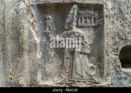 Hittie rock Relief in Hattusa. Hattusa, der 1986 von der UNESCO zum Weltkulturerbe aufgenommen wurde. Corum, Türkei. Stockfoto