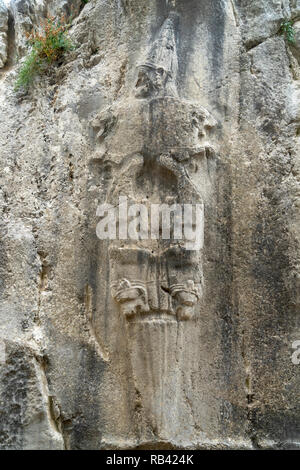 Hittie rock Relief in Hattusa. Hattusa, der 1986 von der UNESCO zum Weltkulturerbe aufgenommen wurde. Corum, Türkei. Stockfoto