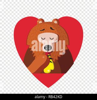 Cute cartoon bear Vector Illustration Charakter essen Honig innerhalb der roten Herzen auf Transparenten Hintergrund isoliert. In der Liebe. Valentines Tag festliche p Stock Vektor
