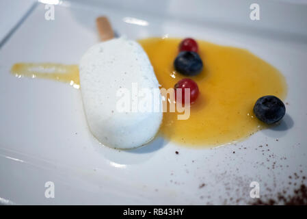 Gefrorenen Joghurt und Obst Stockfoto