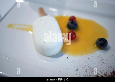 Gefrorenen Joghurt und Obst Stockfoto