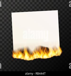 Realistische brennen leeres weißes Blatt Papier hell mit Feuer flammen Stock Vektor