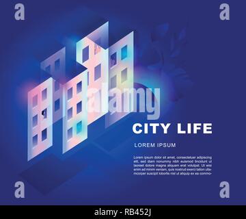 Isometrische Darstellung von zitieren. Vector EPS 10. 3d. Das Leben in der Stadt im Hintergrund Stock Vektor
