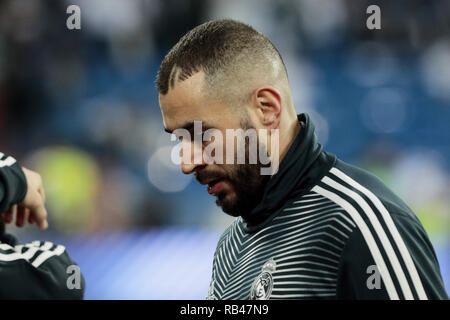 Madrid, Spanien. 6. Januar, 2019. Real Madrids Karim Benzema während La Liga Match zwischen Real Madrid und Real Sociedad San Sebastián im Santiago Bernabeu in Madrid. Credit: LEGAN S. Mace/SOPA Images/ZUMA Draht/Alamy leben Nachrichten Stockfoto