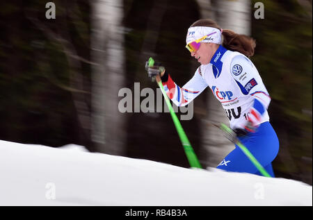 In Mähren, Tschechien. 06 Jan, 2019. Anna Sixtova (CZE) konkurriert in der Frauen 15 km Massenstart Rennen innerhalb der OPA Langlauf Europacup 2019 in Nové Město na Moravě, Tschechische Republik, am 6. Januar 2019. (CTK Photo/Lubos Pavlicek) Quelle: CTK/Alamy leben Nachrichten Stockfoto