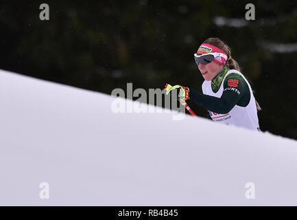 In Mähren, Tschechien. 06 Jan, 2019. Sieger Antonie Fraebel (GER) konkurriert in der Frauen 15 km Massenstart Rennen innerhalb der OPA Langlauf Europacup 2019 in Nové Město na Moravě, Tschechische Republik, am 6. Januar 2019. (CTK Photo/Lubos Pavlicek) Quelle: CTK/Alamy leben Nachrichten Stockfoto