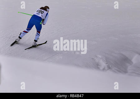 In Mähren, Tschechien. 06 Jan, 2019. Anna Sixtova (CZE) konkurriert in der Frauen 15 km Massenstart Rennen innerhalb der OPA Langlauf Europacup 2019 in Nové Město na Moravě, Tschechische Republik, am 6. Januar 2019. (CTK Photo/Lubos Pavlicek) Quelle: CTK/Alamy leben Nachrichten Stockfoto