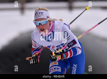 In Mähren, Tschechien. 06 Jan, 2019. Katerina Janatova (CZE) konkurriert in der Frauen 15 km Massenstart Rennen innerhalb der OPA Langlauf Europacup 2019 in Nové Město na Moravě, Tschechische Republik, am 6. Januar 2019. (CTK Photo/Lubos Pavlicek) Quelle: CTK/Alamy leben Nachrichten Stockfoto