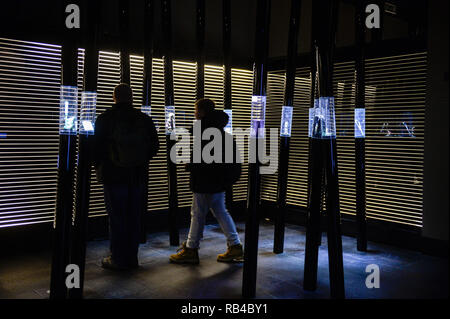 Budapest, Ungarn. 5 Jan, 2019. Besucher gesehen zu Fuß durch eine künstlerische Installation am Holocaust Memorial Center. Credit: Omar Marques/SOPA Images/ZUMA Draht/Alamy leben Nachrichten Stockfoto