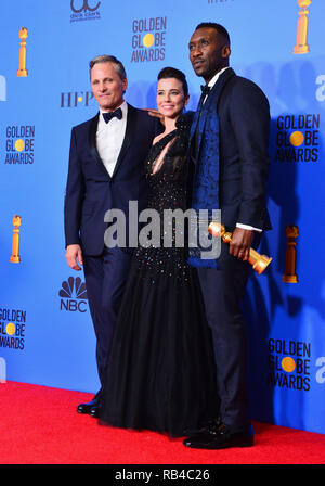 Los Angeles, USA. 06 Jan, 2019. Viggo Mortensen, Linda Cardellini, Mahershala Ali 198 in der Presse während der 76. jährlichen Golden Globe Awards im Beverly Hilton Hotel am 6. Januar 2019 in Beverly Hills, Kalifornien Quelle: Tsuni/USA/Alamy leben Nachrichten Stockfoto