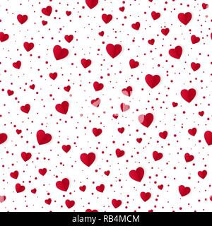 Zusammenfassung nahtlose Herz Muster Hintergrund. Papier, rote Herzen und Punkte isoliert auf Weiss. Valentines Tag Hintergrund. Vector Illustration Stock Vektor