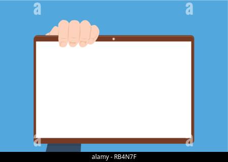 Vorderansicht des Geschäftsmannes Hände halten Computer Bildschirm, Vector Illustration Stock Vektor