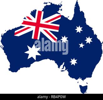 Flagge und Karte von Australien, geographische Vector Illustration, australischen Kontinent Symbol Stock Vektor