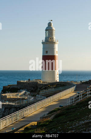 Gibraltar Rock. Leuchtturm, Europa Point Lighthouse, Trinity Leuchtturm, auf Übersee britisches Territorium, Gibraltar, Großbritannien, Iberische Halbinsel, Europa. Stockfoto