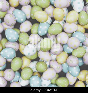 Frohe Ostern! Bunte Ostereier Hintergrund Nahaufnahme. Glückliche Familie Vorbereitung auf Ostern. 3D Rendering illustration Stockfoto