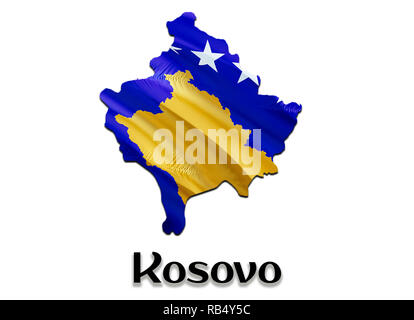 Flagge Karte des Kosovo. 3D-rendering Kosovo Karte und Flagge. Das nationale Symbol des Kosovo. Nationale wehende Flagge bunte Konzept 3D Muster Hintergrund downl Stockfoto