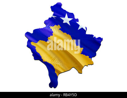 Flagge Karte des Kosovo. 3D-rendering Kosovo Karte und Flagge. Das nationale Symbol des Kosovo. Nationale wehende Flagge bunte Konzept 3D Muster Hintergrund downl Stockfoto