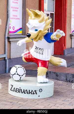 Samara, Russland - 15. September 2018: Wolf Zabivaka, offizielles Maskottchen der FIFA WM 2018 Stockfoto