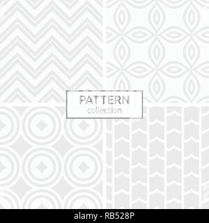 Satz von vier abstrakte geometrische nahtlose Muster. Modernes, stilvolles Hintergründe. Weiße und graue geometrischen Texturen. Stilisierten Blumen von vier Blütenblätter. Stock Vektor