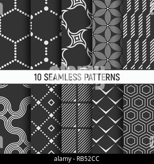 Satz von zehn Schwarzweiß nahtlose Muster. Abstrakte geometrische trendy Vektor Hintergründe. Fashion Design. Modernes, stilvolles Texturen. Stock Vektor