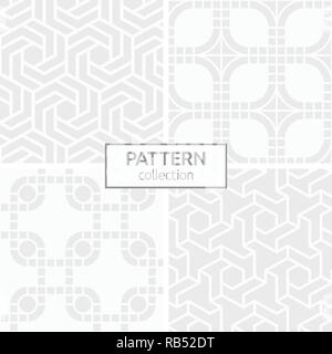 Satz von vier nahtlose Muster. Abstrakte geometrische Vektor Hintergründe. Modernes, stilvolles Texturen weißen und grauen geometrischen Texturen. Stock Vektor